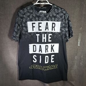 Star Wars Fear The Dark Side Darth Vader Print Black White Graphic Tee VG L